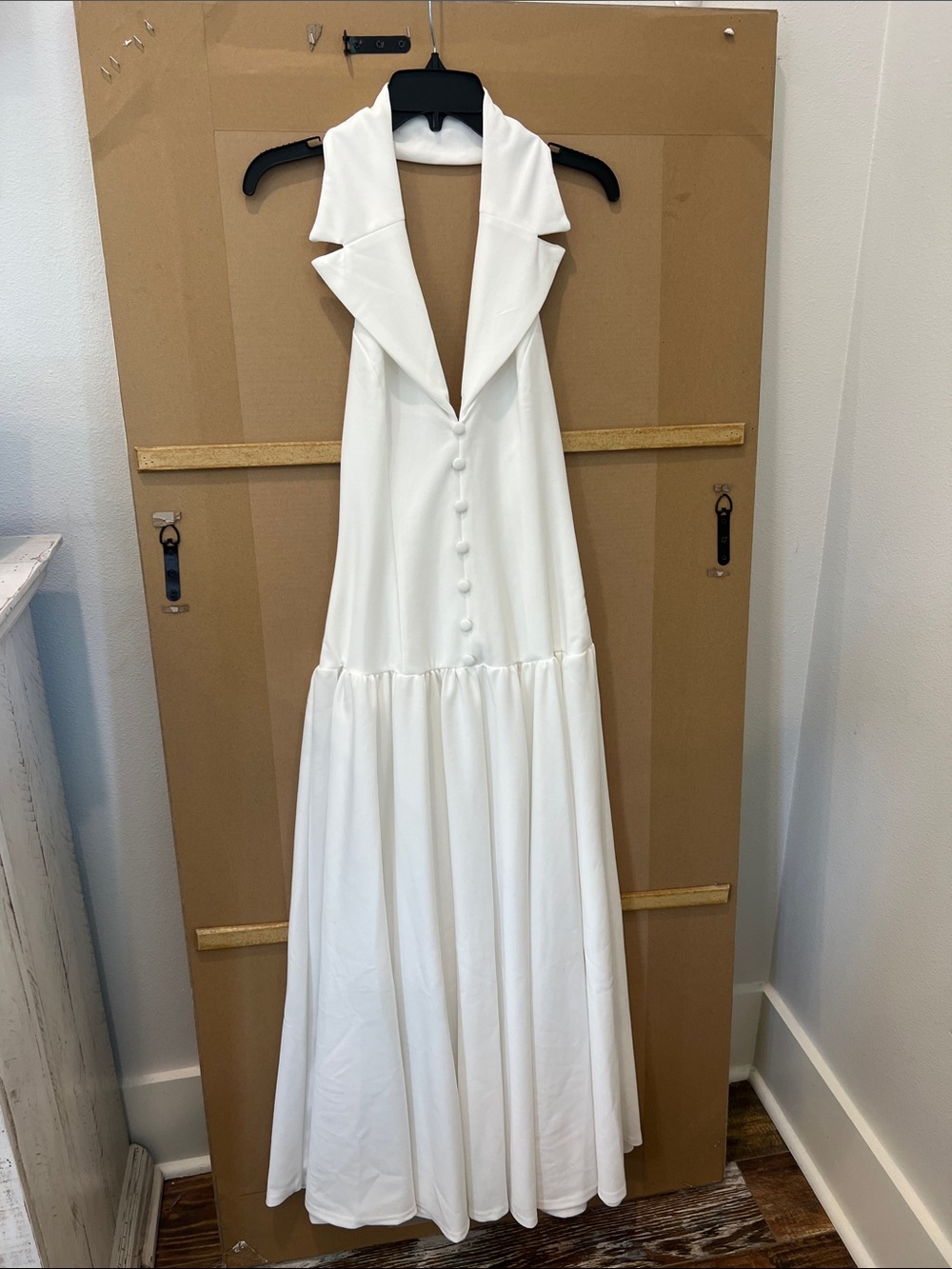 White Halter Maxi Dress with Button Front